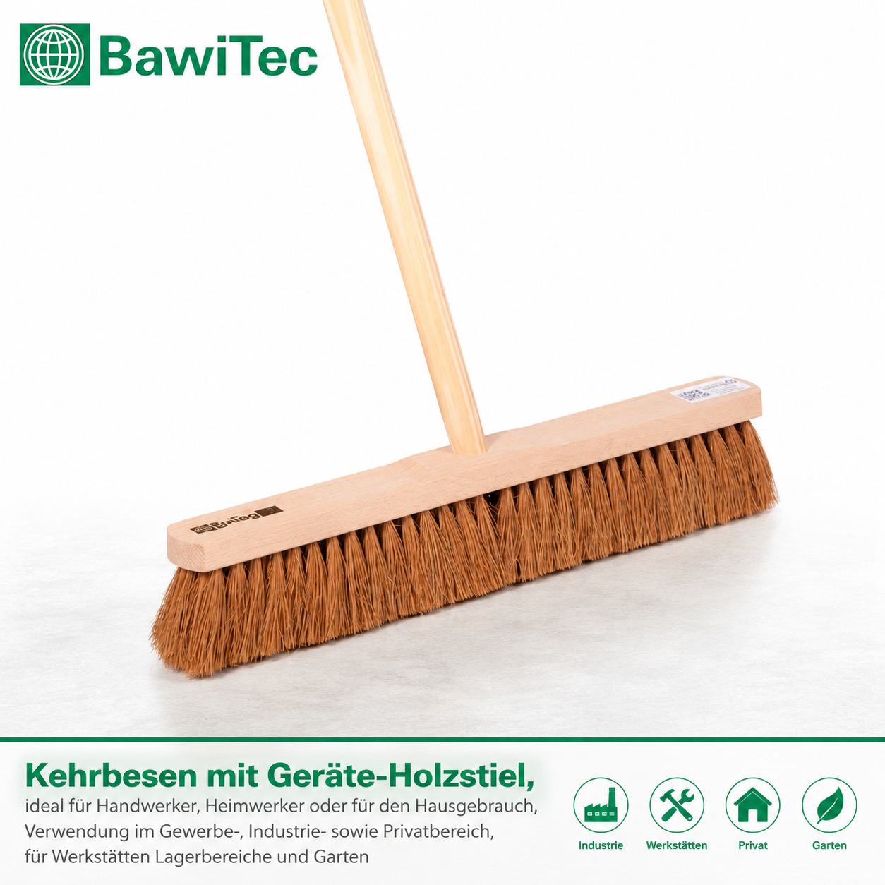 Handwerkerbesen Kokos Borsten Besen mit Stielloch und Stiel Besenstiel