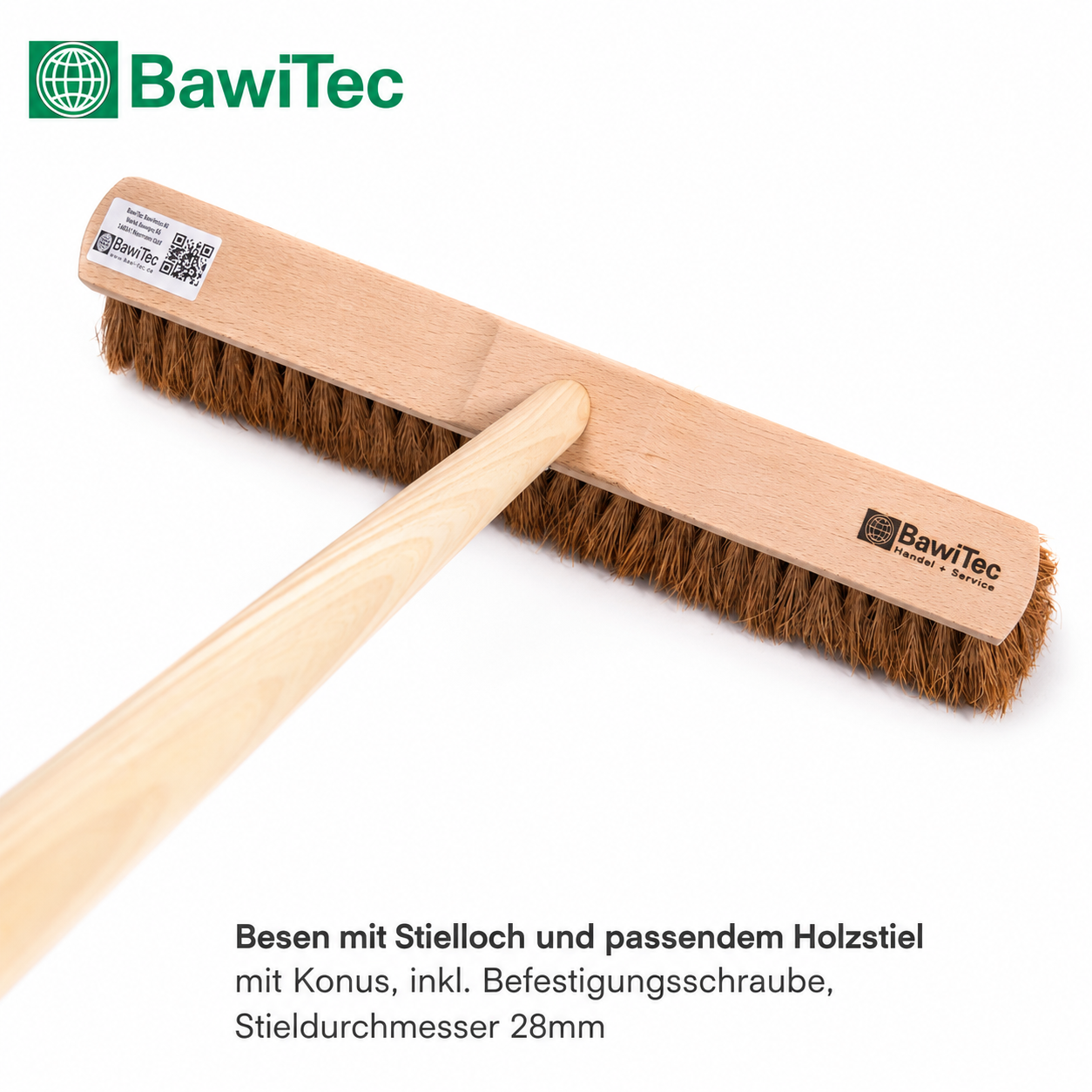 Handwerkerbesen Kokos Borsten Besen mit Stielloch und Stiel Besenstiel