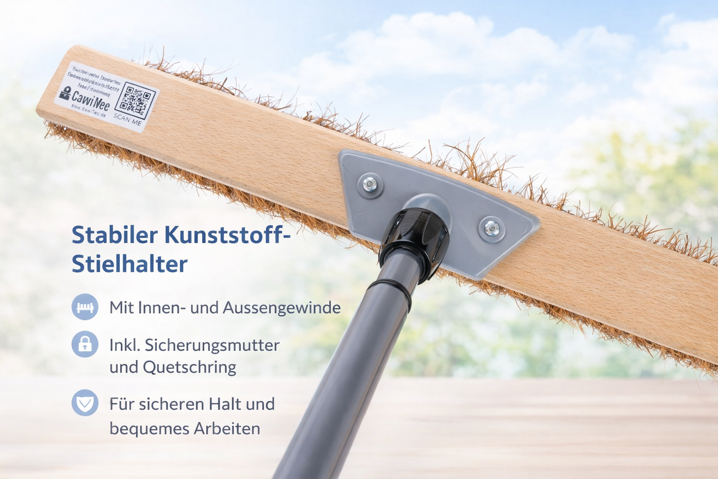 Kokosbesen mit Teleskopstiel stufenlos verstellbar Kehrbesen weiche Kokos-Borsten Besen aus Holz