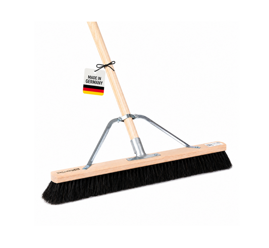 Professioneller Saalbesen Naturhaar/Rosshaar-Borsten mit Stielstabilisator und Holzstiel Stiel Großraumbesen sehr weich Besen