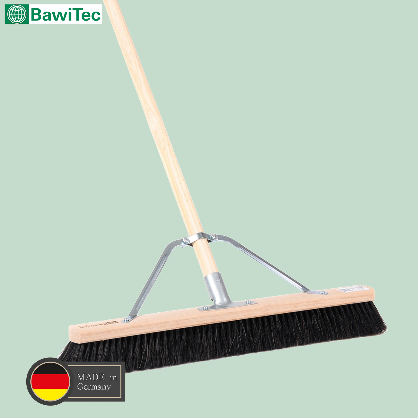 Professioneller Saalbesen Naturhaar/Rosshaar-Borsten mit Stielstabilisator und Holzstiel Stiel Großraumbesen sehr weich Besen