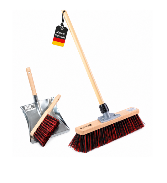 ArengaMix Kehrbesen-Set 4-teilig mit Holzstiel für Außenbereich Haus & Hof