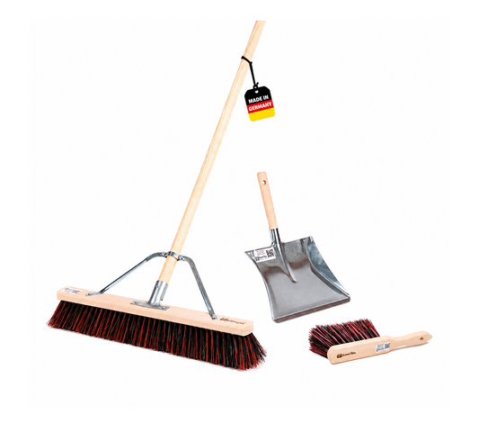 5-teiliges Profi Kehrbesen Set ArengaMix mit Stielstabilisator und passendem Gerätestiel 60cm 80cm 100cm Breit