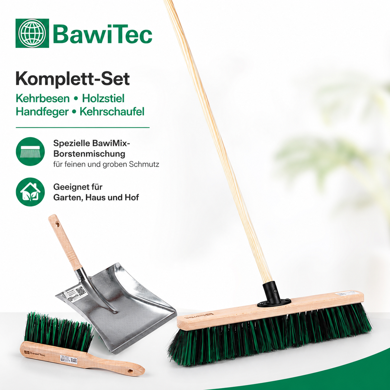 Allzweckbesen Set Komplett Kehrgarnitur BawiMix Besen Straßenbesen