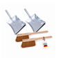 2 Stück Kehrgarnitur Kokos-Handfeger 43cm Langstiel Metall-Kehrschaufel mit Lippe Handwerker-Set