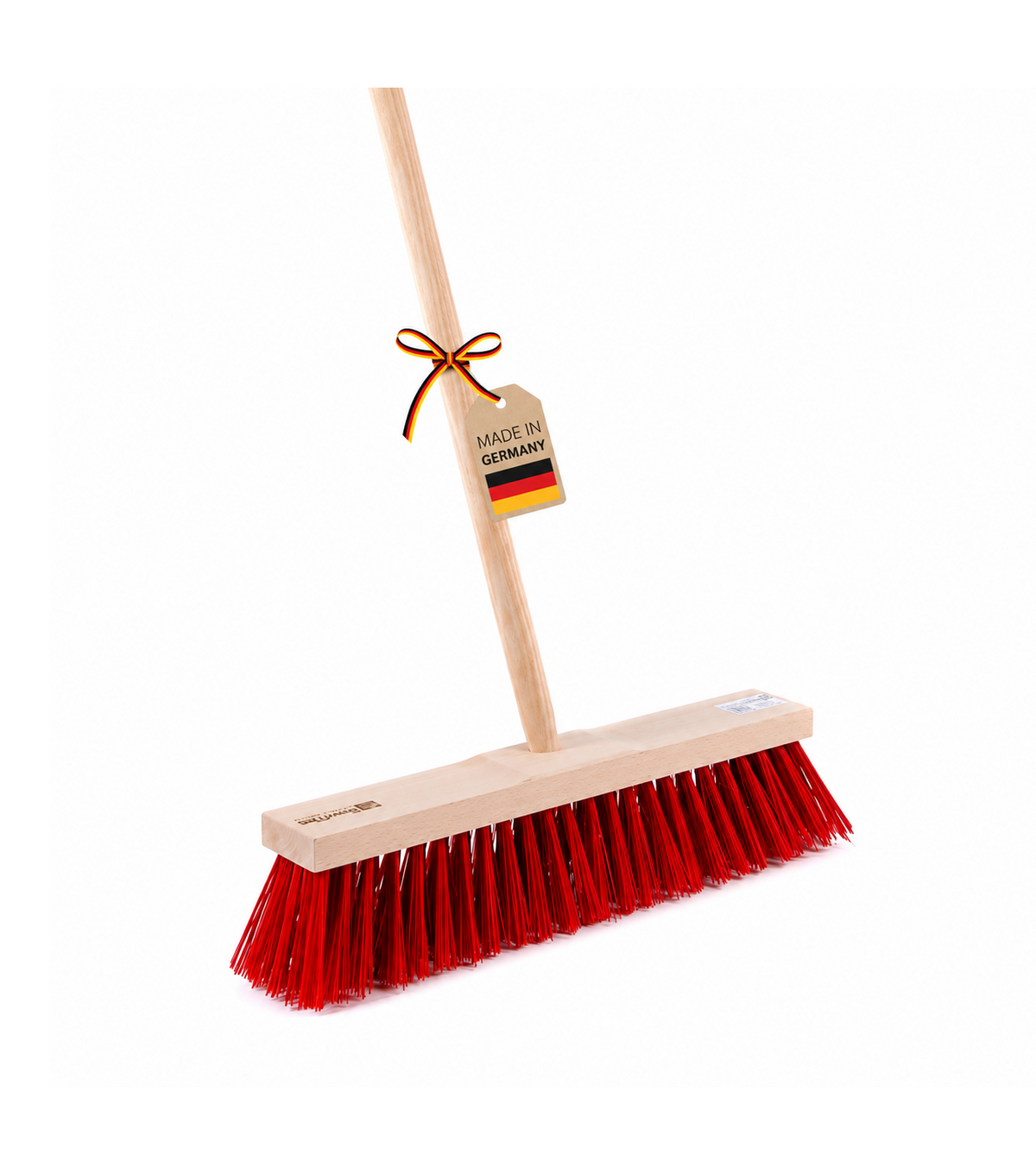 Street broom "Maxus" Elaston plastic bristles red with matching handle wooden handle robust and stable
