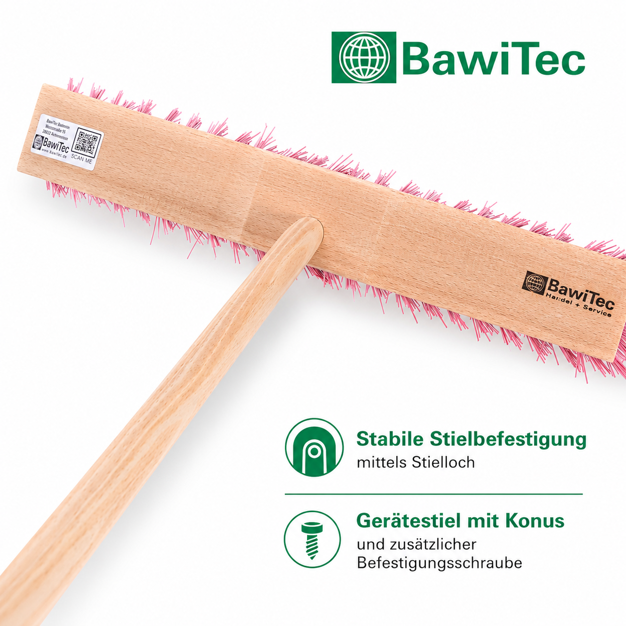 Street broom "Maxus" Elaston plastic bristles red with matching handle wooden handle robust and stable