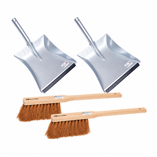 Langstiel Kehrschaufel Set 2-teilig mit Kokos Handfeger & Metall-Schaufel