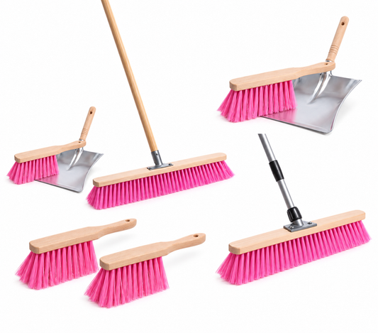BawiTec Pink-Star Besen & Sets – Straßenbesen, Handfeger, Kehrschaufel & Stiele