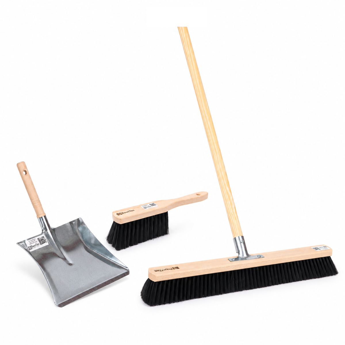 Saalbesen Komplett Set 60 cm mit Handfeger, Kehrschaufel & Stiel