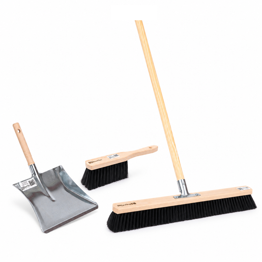 Saalbesen Komplett Set 60 cm mit Handfeger, Kehrschaufel & Stiel