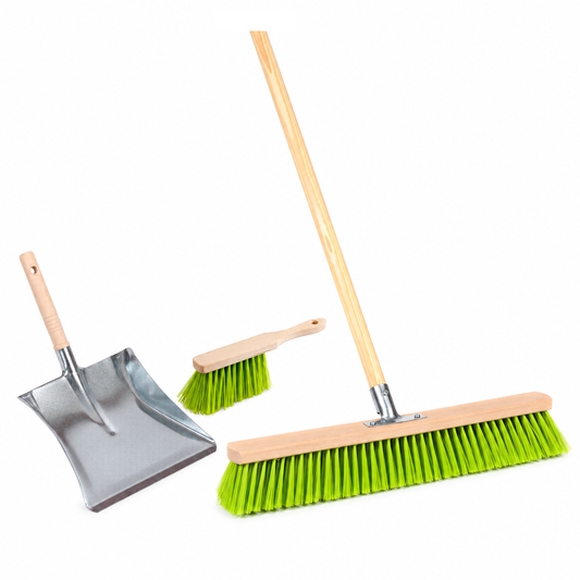 Profi Gartenbesen Komplett Set Besen mit Handfeger Kehrschaufel Stiel