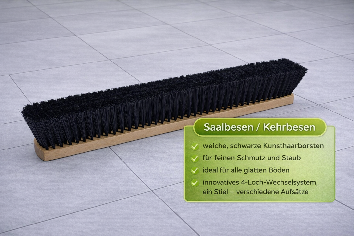 Hall broom synthetic hair bristles black with 4-hole changing system, without handle