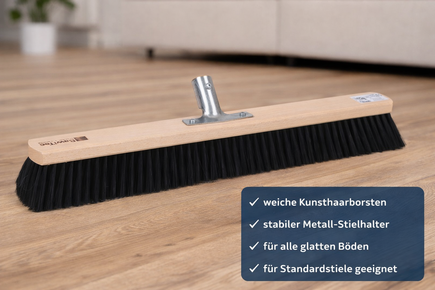 Qualitäts Saalbesen Kunsthaar-Borsten weich mit Metall-Stielhalter Kehrbesen Hallenbesen
