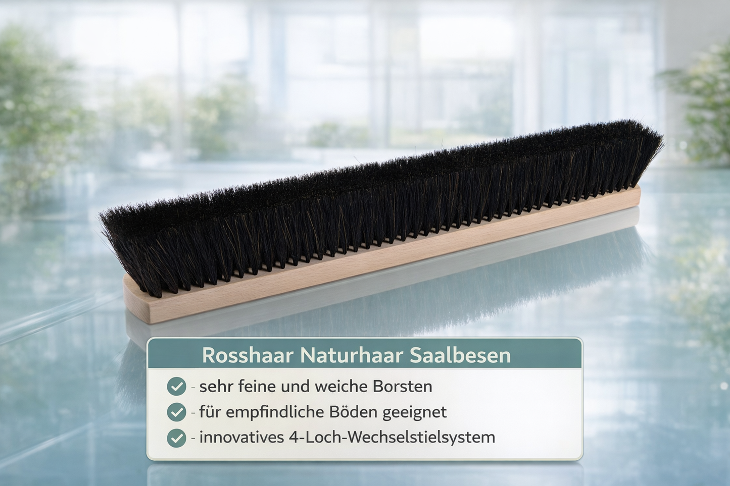 Natural hair horsehair broom with 4-hole change system Hall broom very soft broom