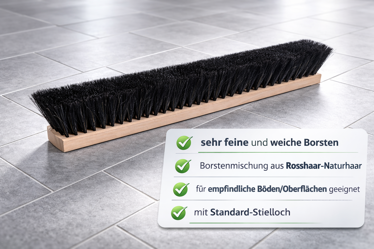 Rosshaarbesen Naturhaar-Borsten sehr weich mit Stielloch für Standard-Stiele Saalbesen ohne Stiel