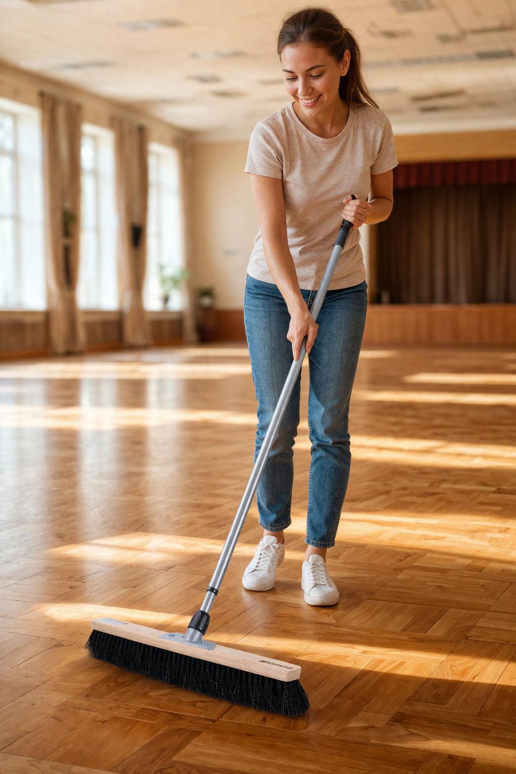 Natural hair horsehair broom with telescopic handle, very soft, hall broom, sweeping broom with metal handle