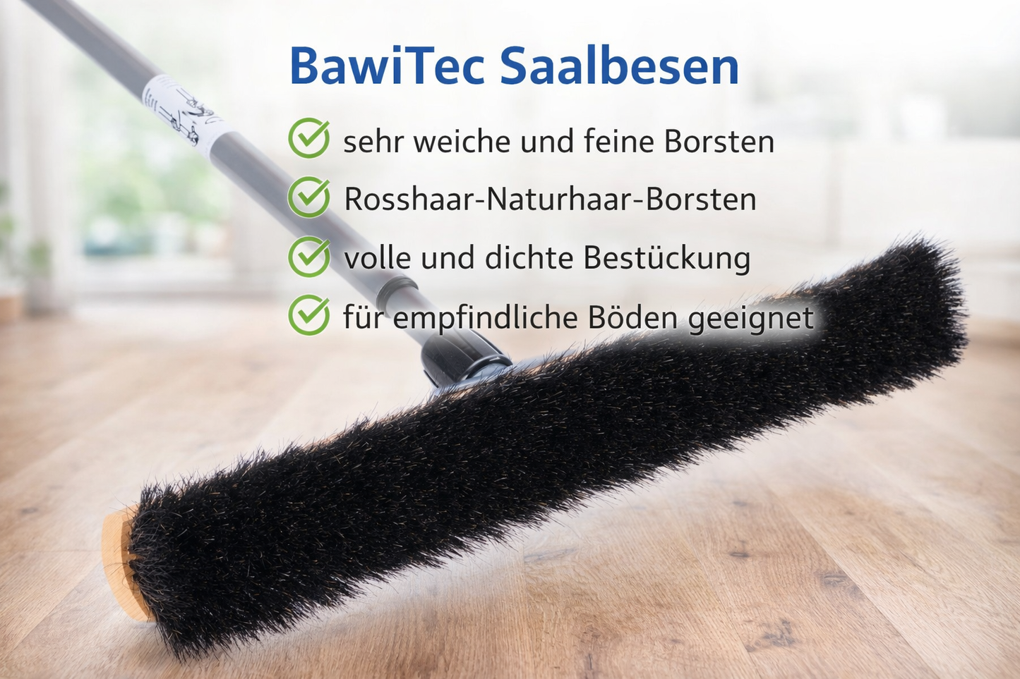 Natural hair horsehair broom with telescopic handle, very soft, hall broom, sweeping broom with metal handle