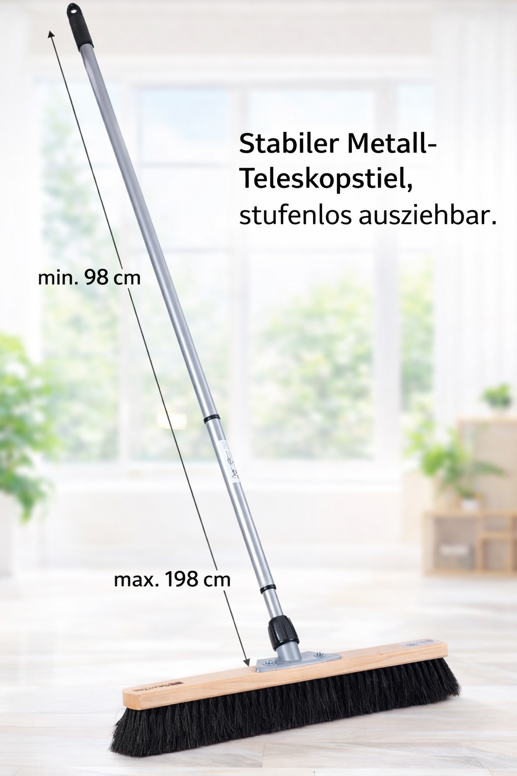 Natural hair horsehair broom with telescopic handle, very soft, hall broom, sweeping broom with metal handle