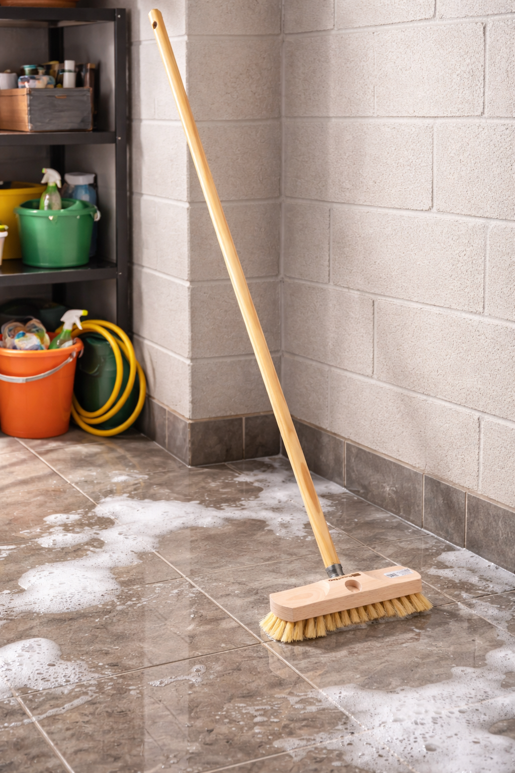 Allzweck Schrubber mit Bart/Borstenrand 22cm Breit mit Gewinde und Holzstiel