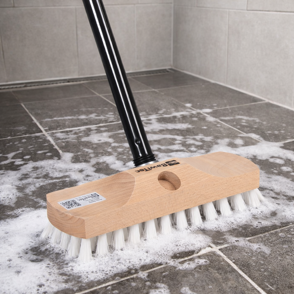 Schrubber 22cm mit Teleskopstiel stufenlos verstellbar max. 130cm Länge Kunststoff-Borsten weiß