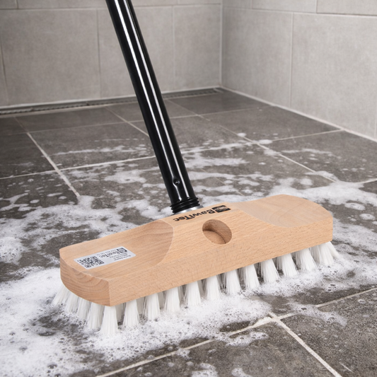 Schrubber 22cm mit Teleskopstiel stufenlos verstellbar max. 130cm Länge Kunststoff-Borsten weiß