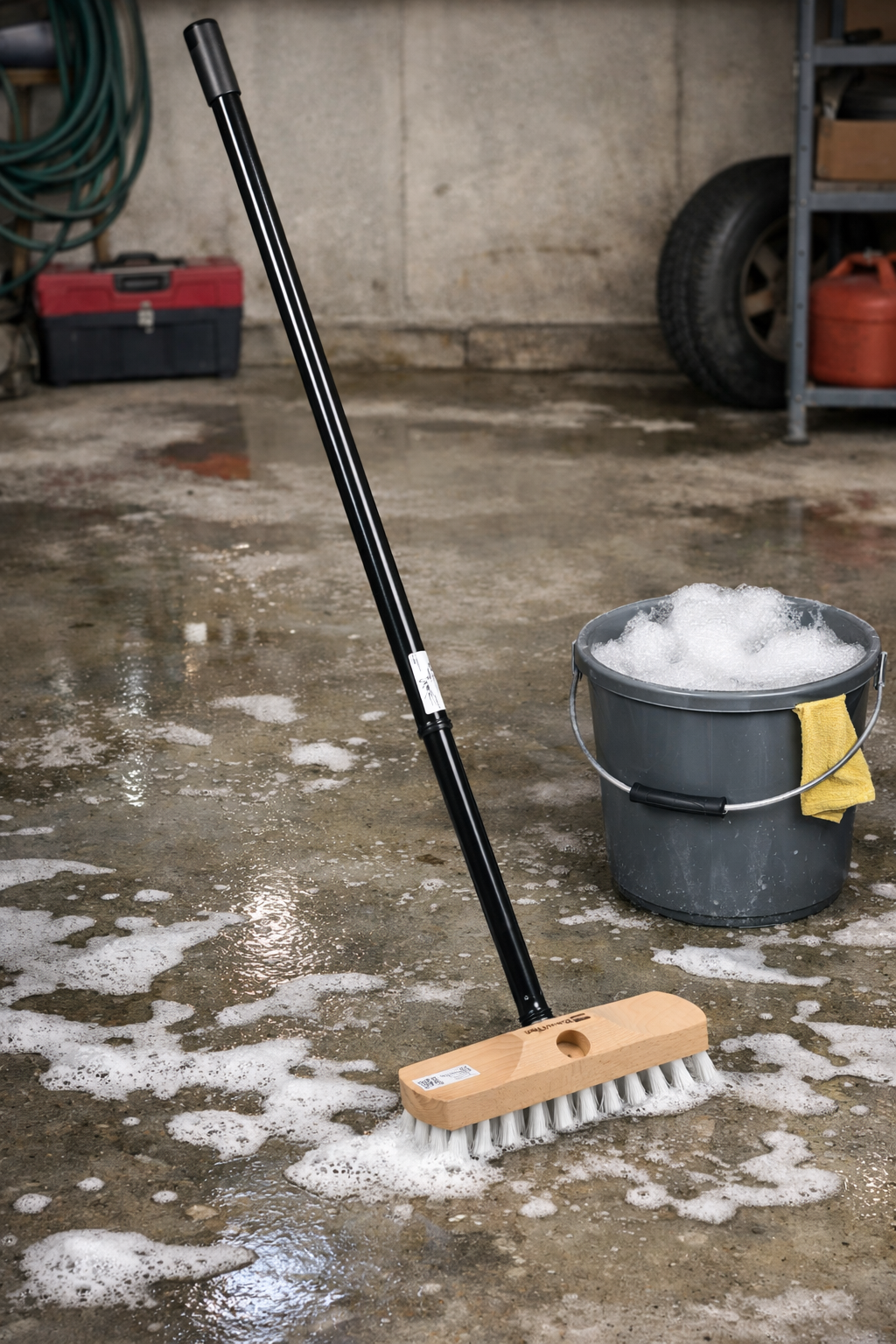 Schrubber 22cm mit Teleskopstiel stufenlos verstellbar max. 130cm Länge Kunststoff-Borsten weiß