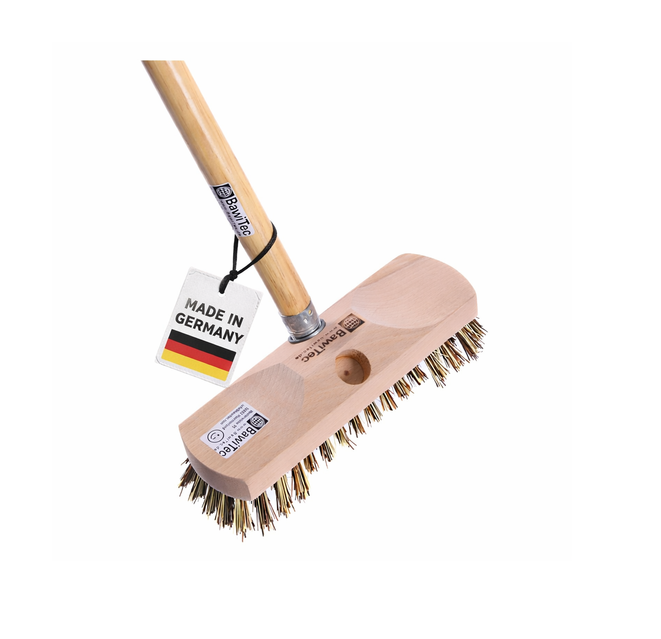 Schrubber mit Bart/Rand 22cm mit Gewinde und Holzstiel harte UnionMix-Borsten