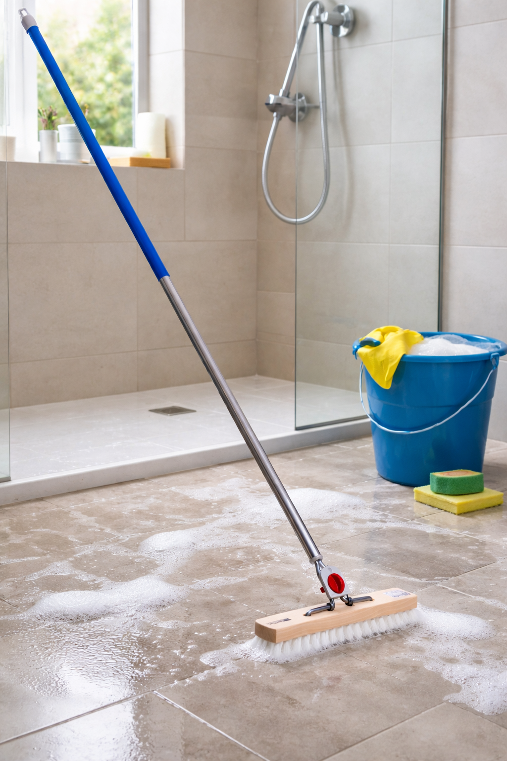 Schrubber Wischer schmale form 4-Loch-Wechselsystem 30cm Breit weiße PPN-Borsten