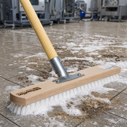 Sehr stabiler Großflächen-Schrubber 40cm Breite mit Metallhalter und Holzstiel 140cm Länge