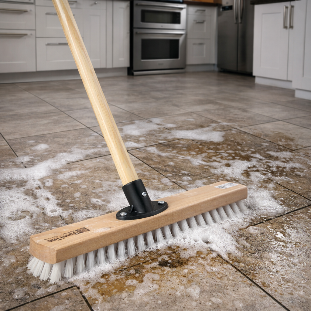 Stabiler Großraumschrubber 40cm Breit Kunststoffborsten inkl. Holzstiel Schrubber mit Stiel