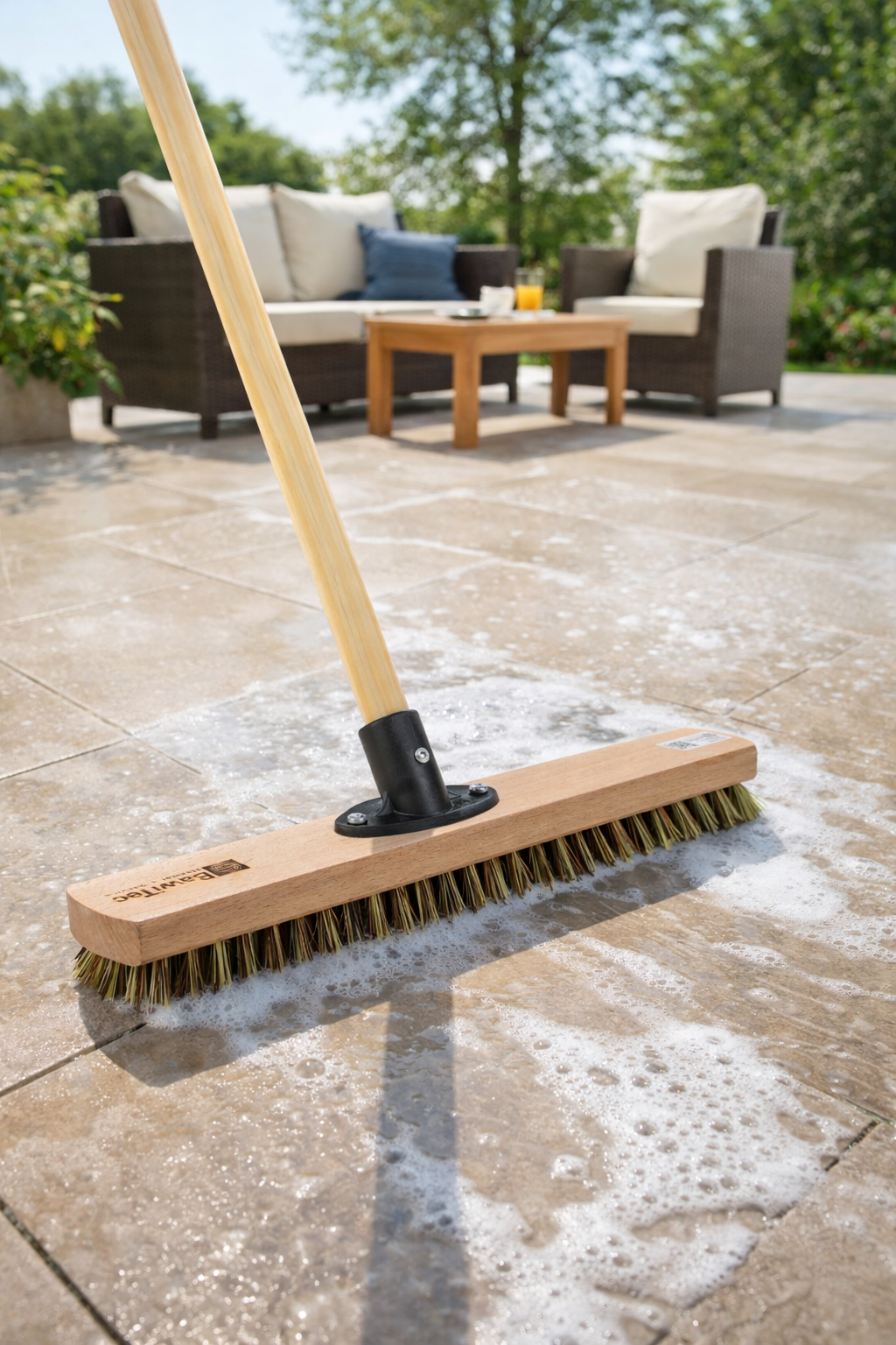 Großraumschrubber 40cm Breit UnionMix-Borsten hart inkl. Holzstiel Schrubber mit Stiel