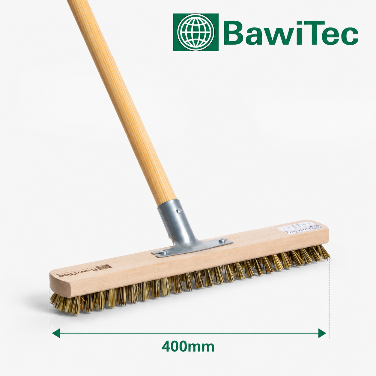 Professional large area scrubber 40cm wide with metal holder and wooden handle 140cm long 