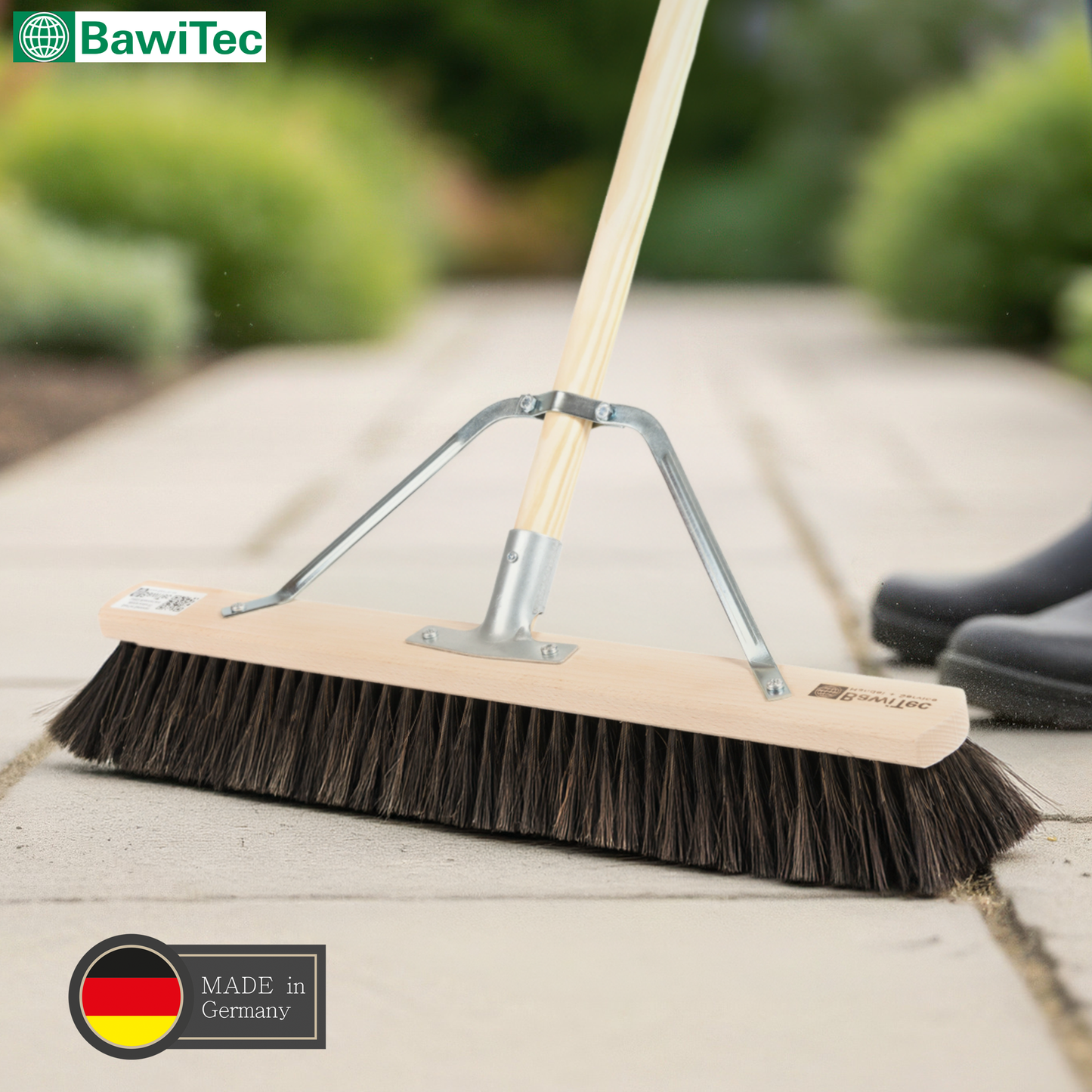 Professioneller Straßenbesen Arenga nass/öl-beständig  mit Stielstabilisator und Holzstiel Besenstiel stabiler Besen