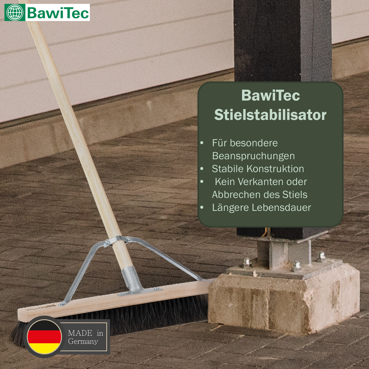 Professioneller Straßenbesen Arenga nass/öl-beständig  mit Stielstabilisator und Holzstiel Besenstiel stabiler Besen
