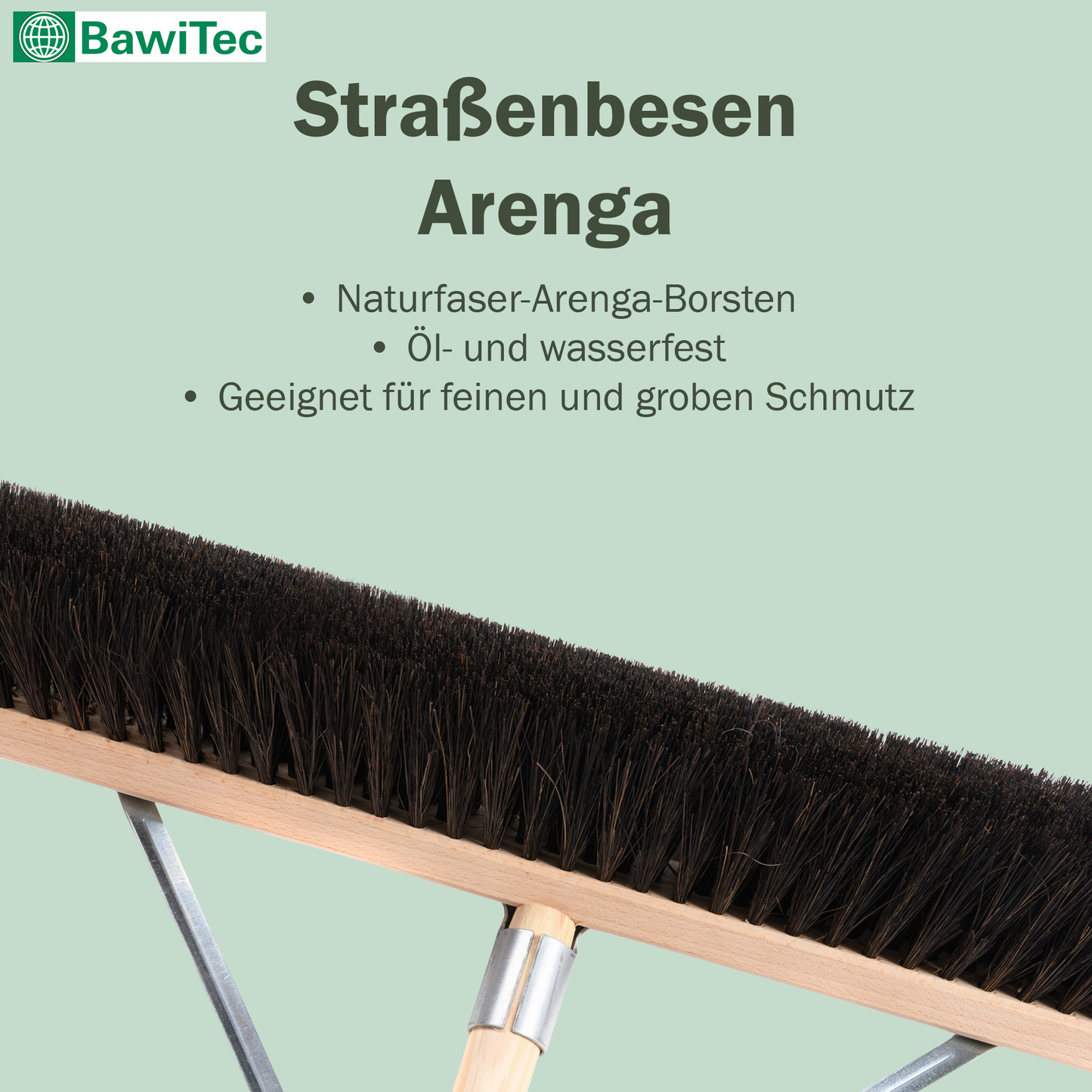 Professioneller Straßenbesen Arenga nass/öl-beständig  mit Stielstabilisator und Holzstiel Besenstiel stabiler Besen