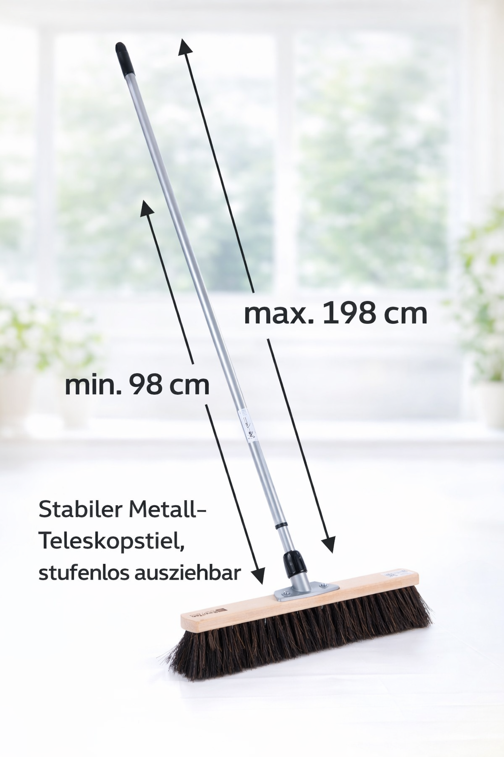Arengabesen nass/öl-beständig mit Teleskopstiel max. 200cm Länge Naturfaser-Borsten Besen mit Stiel
