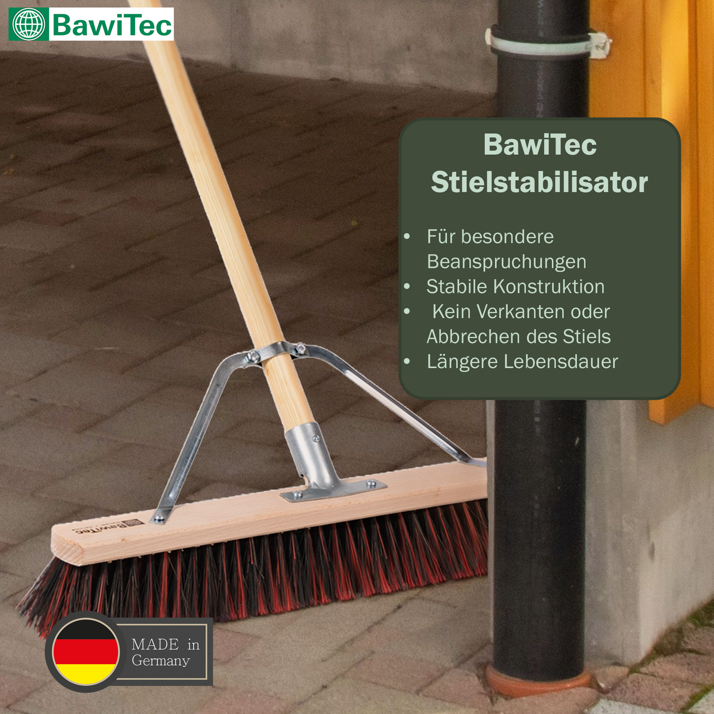 Professioneller Kehrbesen ArengaMix mit Stielstabilisator und Holzstiel Stiel Borsten-Mix