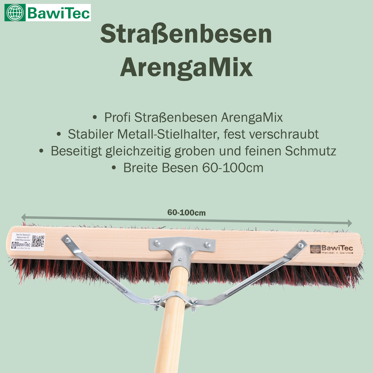 Professioneller Kehrbesen ArengaMix mit Stielstabilisator und Holzstiel Stiel Borsten-Mix