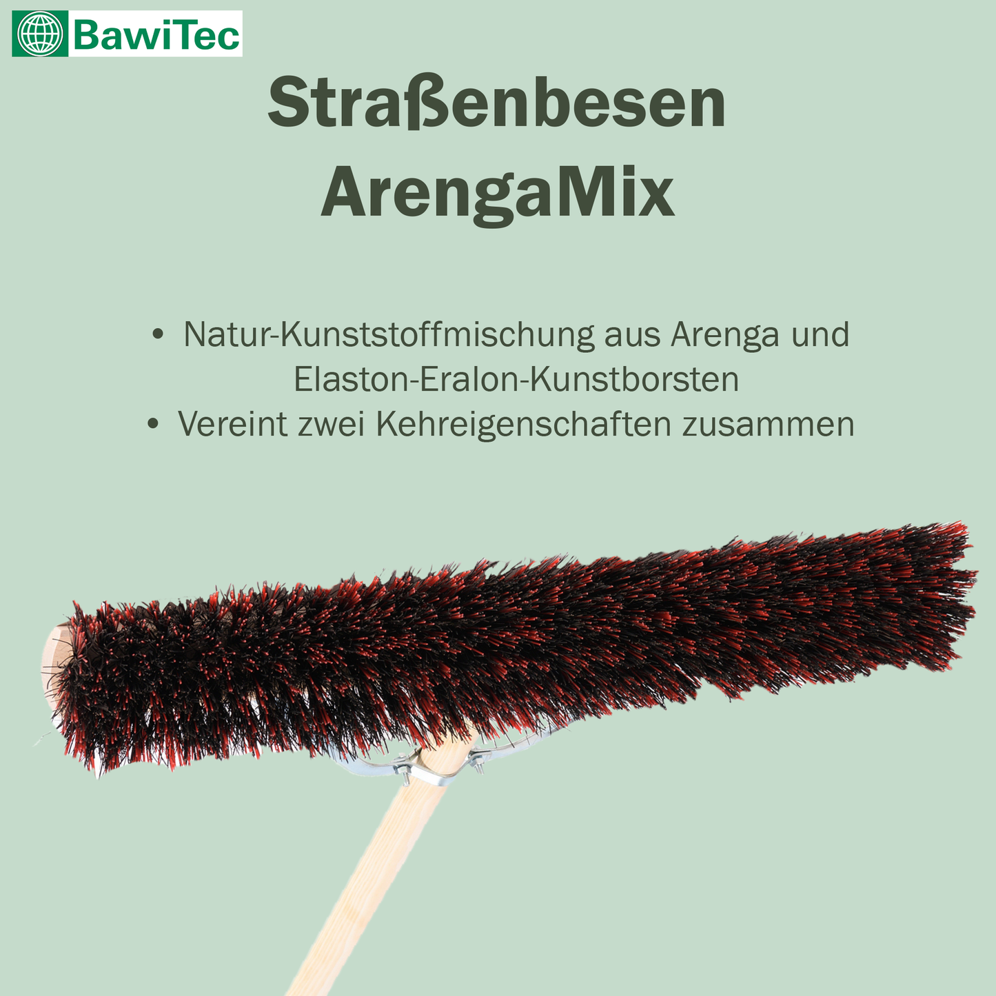 Professioneller Kehrbesen ArengaMix mit Stielstabilisator und Holzstiel Stiel Borsten-Mix