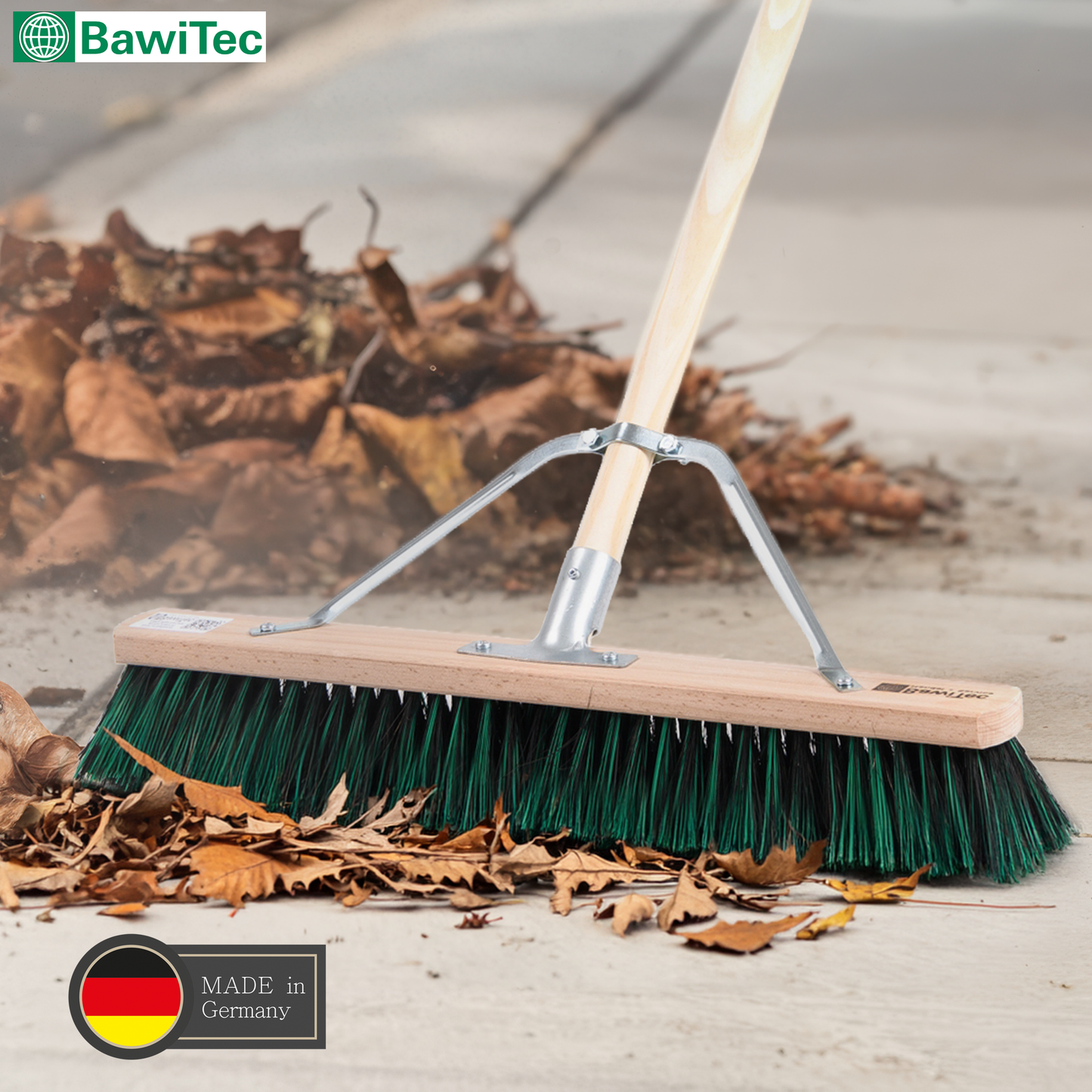Special broom BawiMix bristles with handle stabilizer and wooden handle/handle sweeping broom for coarse and fine dirt