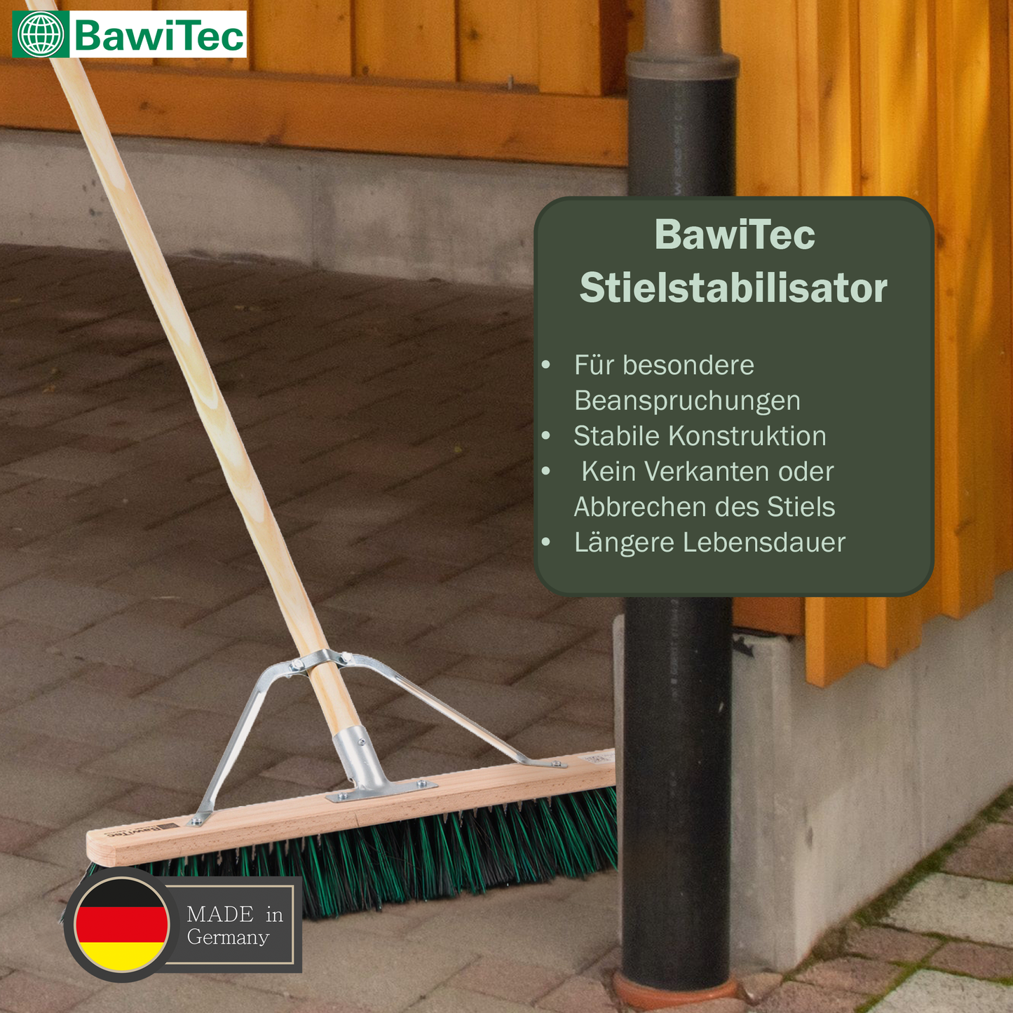 Special broom BawiMix bristles with handle stabilizer and wooden handle/handle sweeping broom for coarse and fine dirt