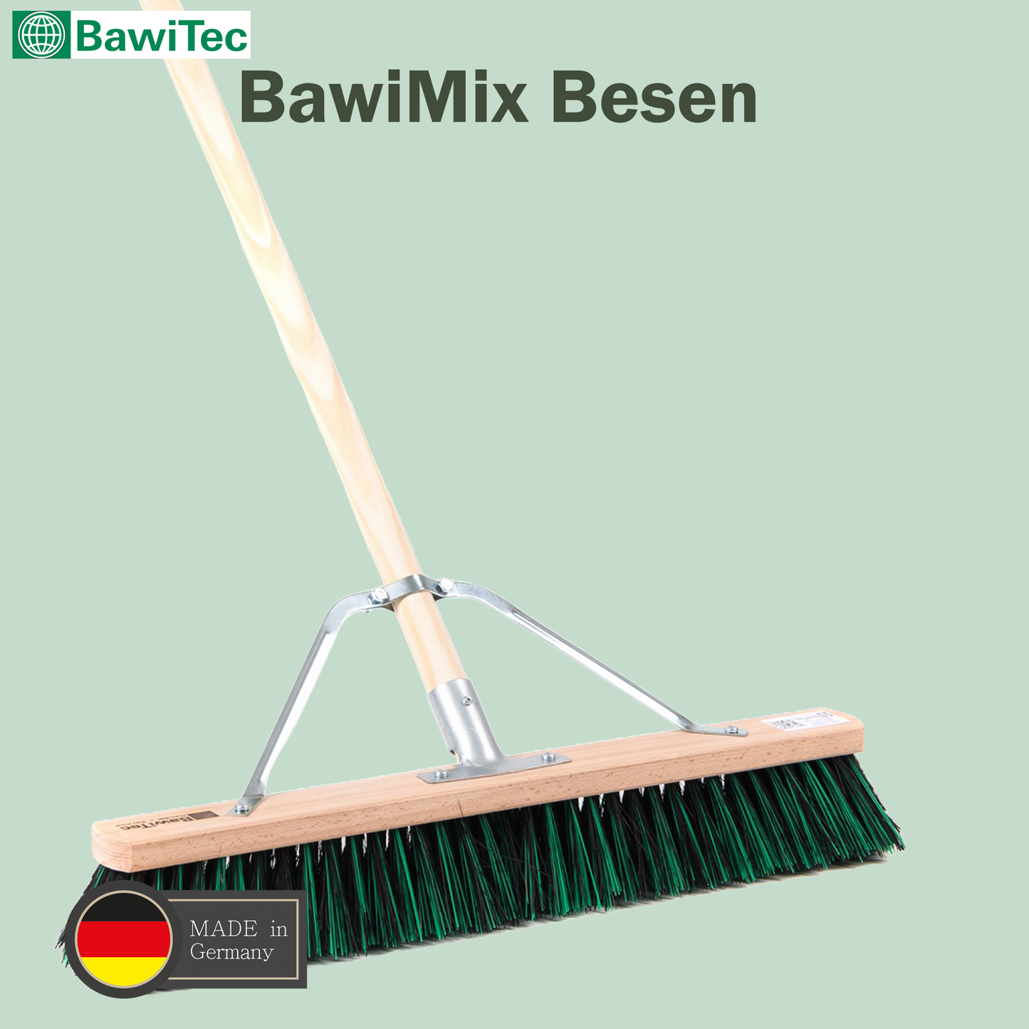 Special broom BawiMix bristles with handle stabilizer and wooden handle/handle sweeping broom for coarse and fine dirt