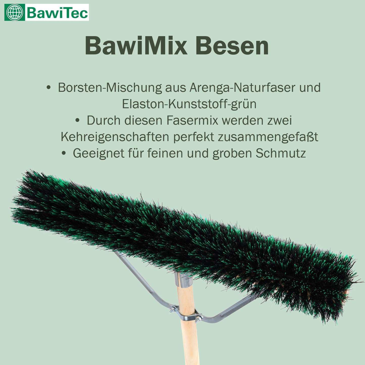 Special broom BawiMix bristles with handle stabilizer and wooden handle/handle sweeping broom for coarse and fine dirt