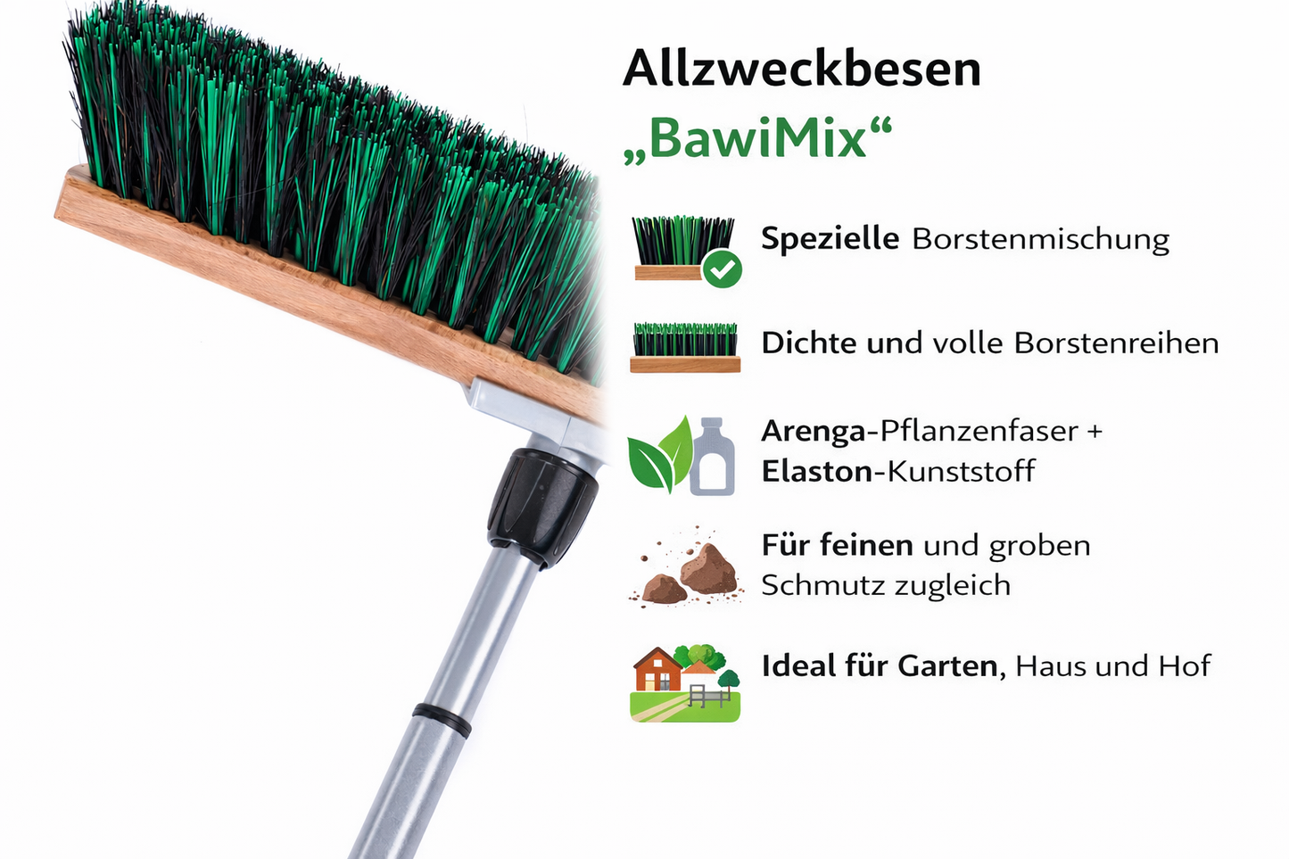 Hochwertiger Allroundbesen mit BawiMix-Borsten Besen mit Teleskopstiel stufenlos verstellbar Straßenbesen Gartenbesen