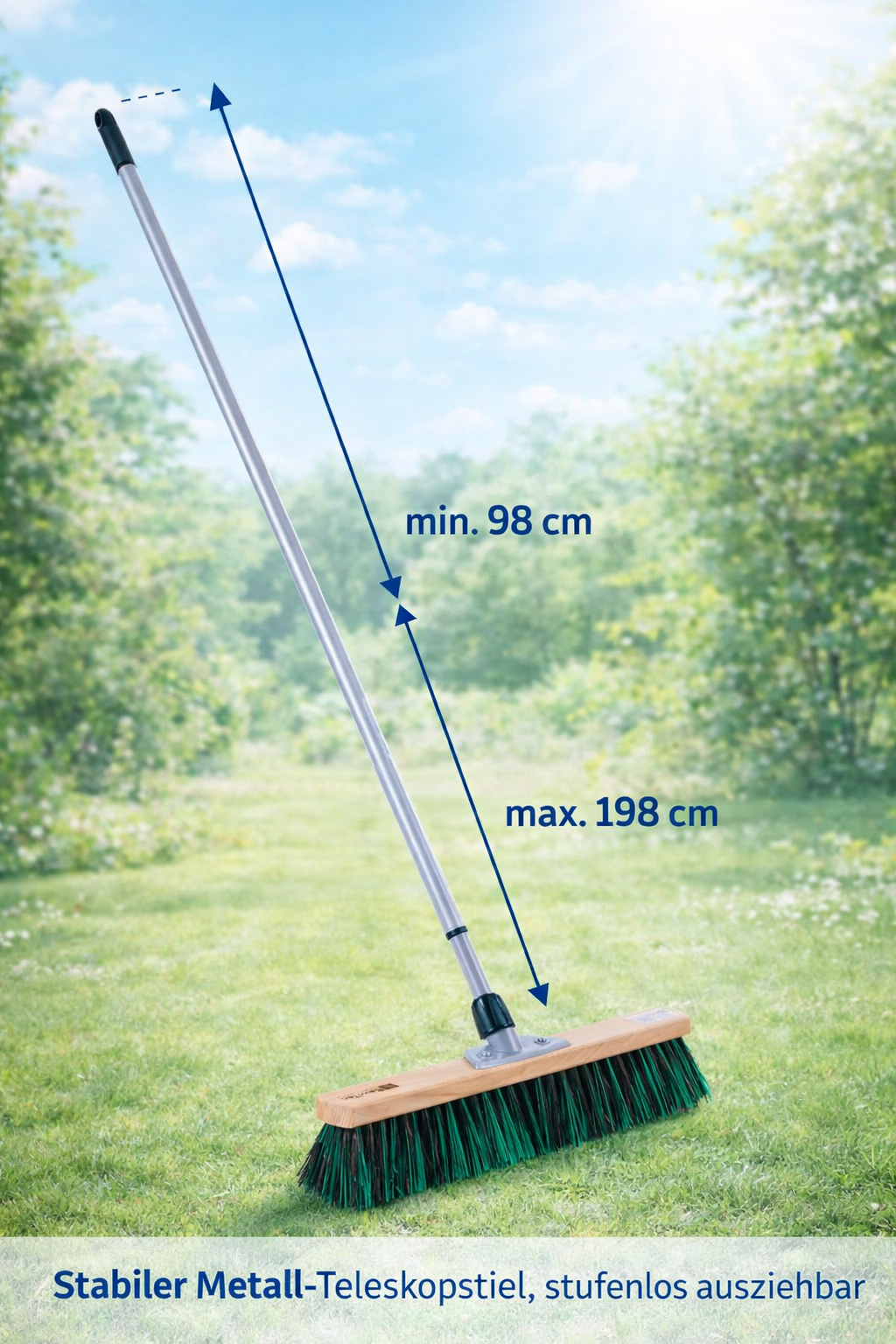 Hochwertiger Allroundbesen mit BawiMix-Borsten Besen mit Teleskopstiel stufenlos verstellbar Straßenbesen Gartenbesen