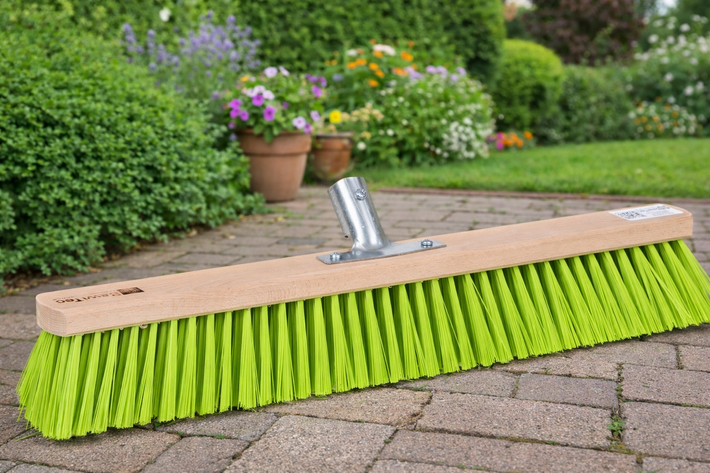 Profi Straßenbesen Elaston-Borsten neongrün mit Metall-Stielhalter Besen Gartenbesen ohne Stiel