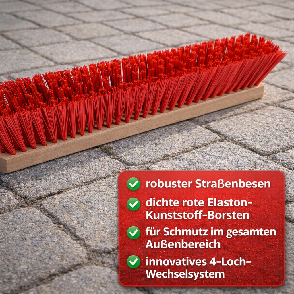 Professional street broom Elaston bristles red with 4-hole change system Broom without handle Scrub broom