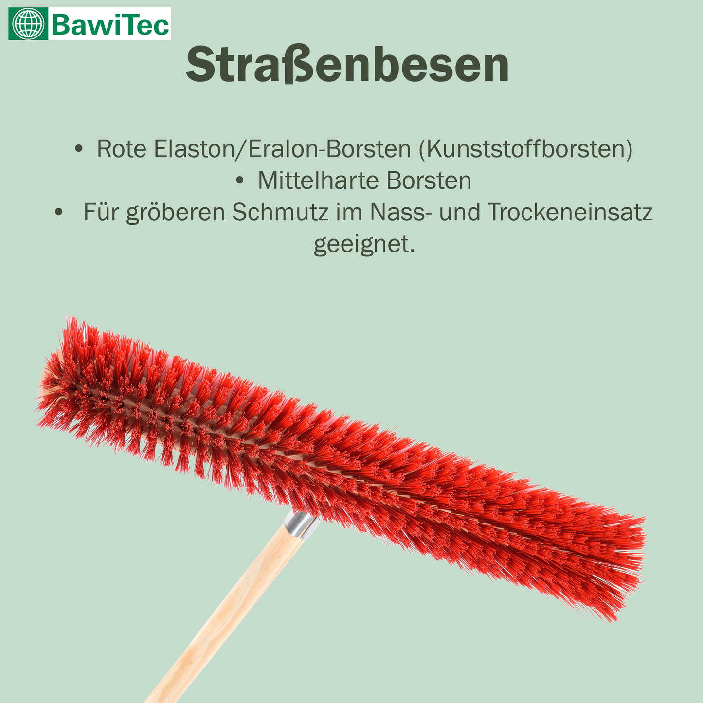 Profi Straßenbesen rote Kunststoff-Borsten mit stabilem Holzstiel Besenstiel Besen Schrubberbesen