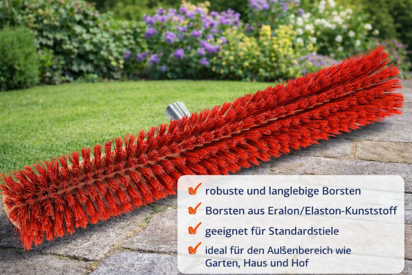 Qualitäts Straßenbesen Elaston-Borsten rot mit Metallhalter verschraubt Besen ohne Stiel